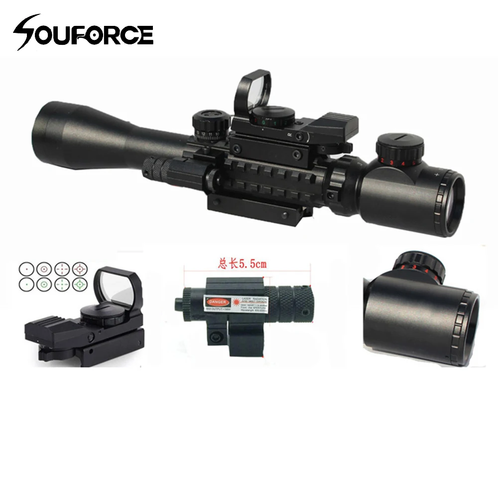 

Tactical 3-9X40 3 in 1 Red Dot Reflex Riflescope With 20mm Dovetail Red Laser Optics Sniper Scope Sight for Hunting