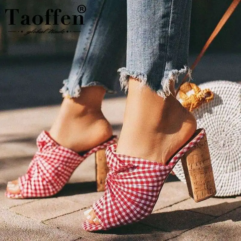 

TAOFFEN Brand Sexy Women Sandals Square High Heels Shoes Heeled Summer Sweet Bowknot Party Women Slippers Size 35-40