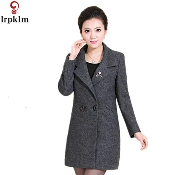 

2018 New Plus Size 4XL Autumn Woolen Coats For Female Middle-aged Women Elegant Leisure Long Sleeve Autumn Women Outerwear CH757