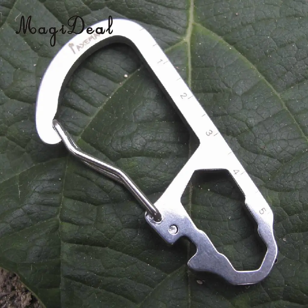 MagiDeal Multifunctional Stainless Steel Carabiner Hook Clasp Buckle w/ Scale Camping Hiking Climbing Keychain Aid Acce Silver