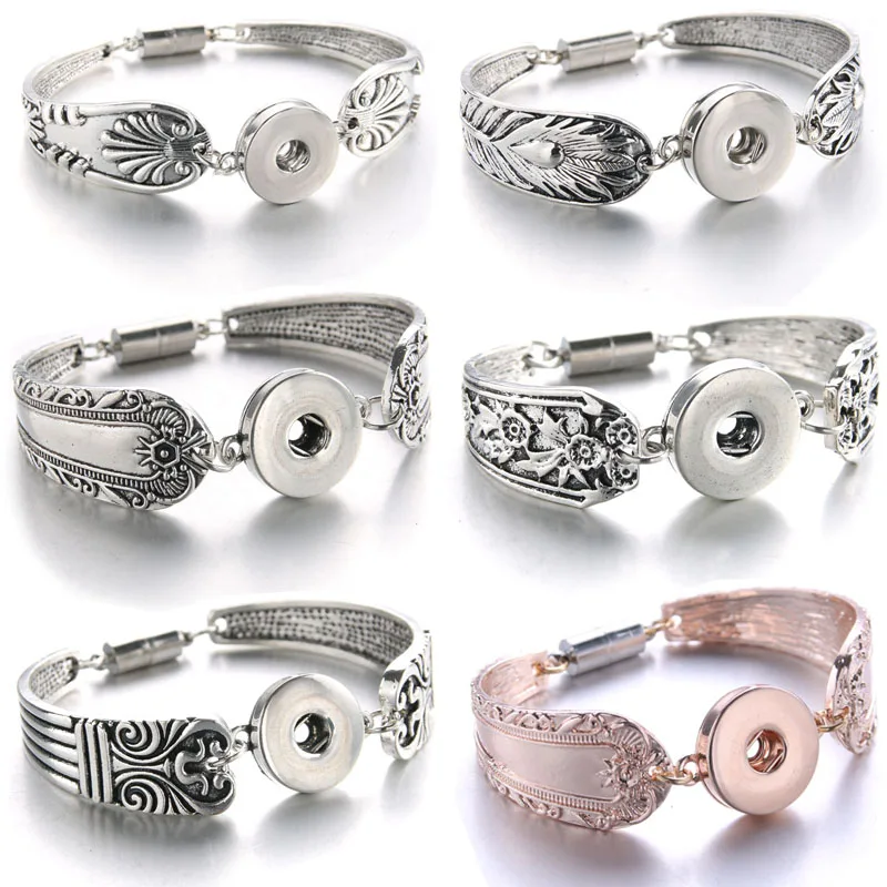 

2018 Magnet Bohemian Watches Women Jewelry Snap Jewelry Pulseras Newest Vintage 18mm Metal Snap Button Bracelet 040906