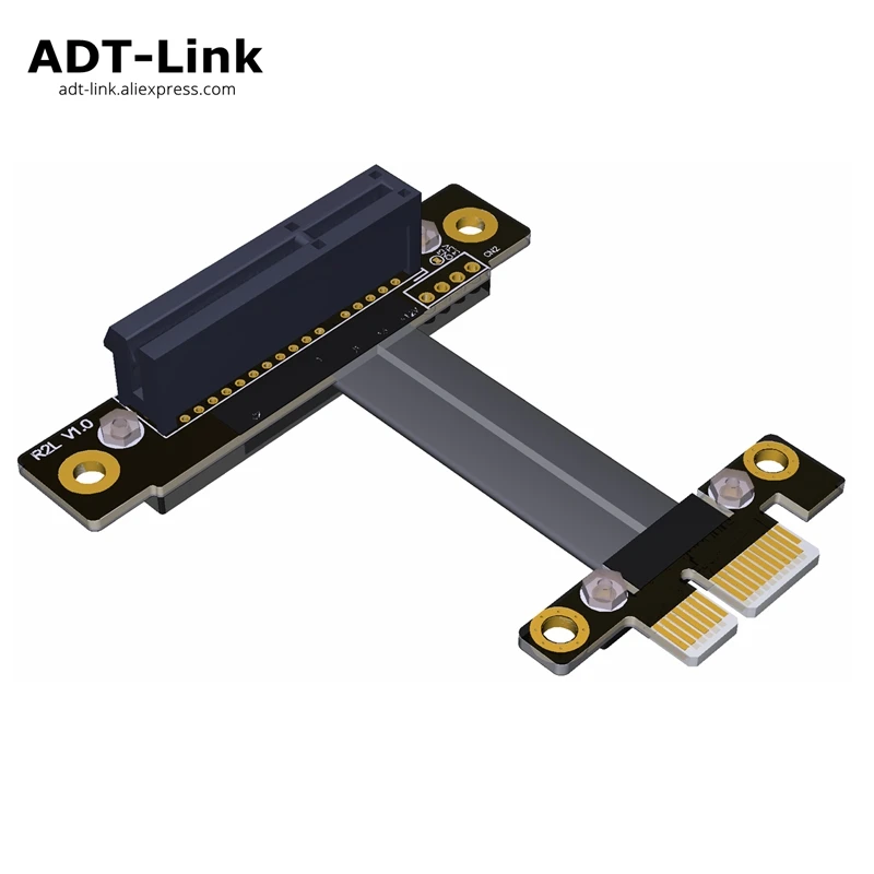 

PCIe 3.0 x1 Male to x4 Female Cable EMI Shielding 8G/bps PCI-E III 1x 4x Riser Card Extender Ribbon Cable Elbow Left Angled ADT