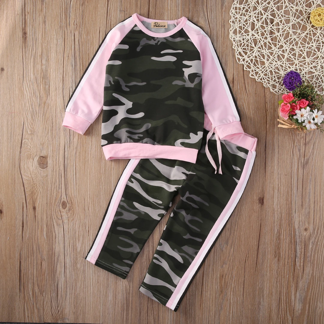 

2PCS Toddler Girls Boys Clothes Set Camouflage Patchwork Long Sleeve T-shirt Tops Pants Leggings Outfits 2019