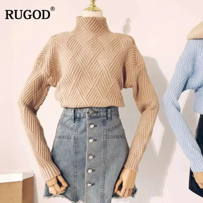 RUGOD, новинка, водолазка, свитер для женщин, длинный рукав, однотонный, вязаный, пуловеры для женщин, Осень-зима, свитер для женщин, pull femme hiver - Цвет: Хаки