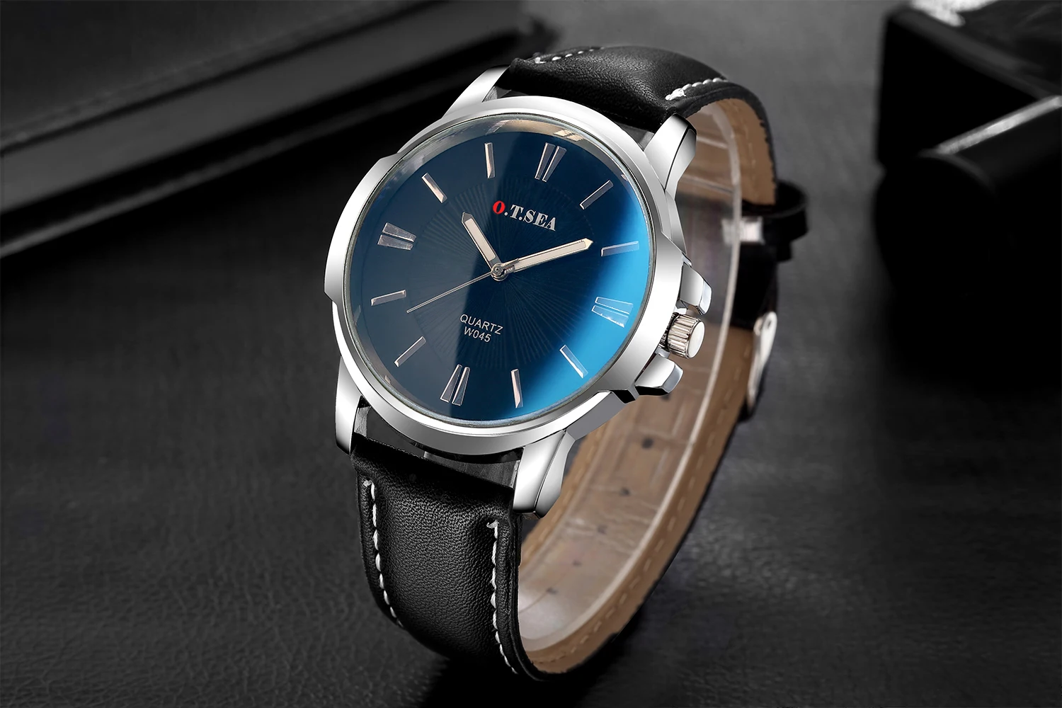 Лидер продаж O. T. SEA брендовые Ретро дизайнерские часы из искусственной кожи Blue Ray стекло Мужские Военные Спортивные кварцевые наручные часы W045
