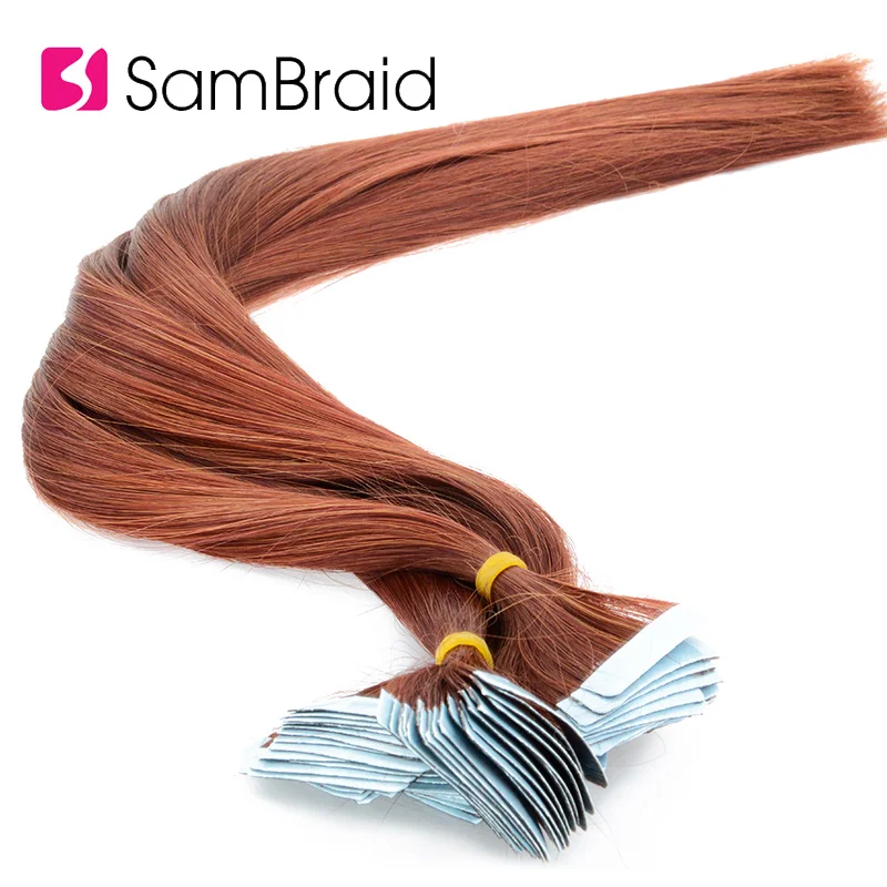 SAMBRAID Straight Hair Skin Weft 22 Inch 40 Pieces/pack Synthetic Hair Extensions Tape in Pure Color Double Side Tape