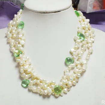 

free delivery! High quality !! 3 strands of white classic freshwater pearl necklace
