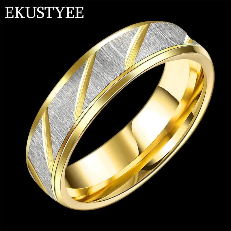 100% Stainless Steel Scrub stripe couples Rings for Men Women Gold Wedding Bands