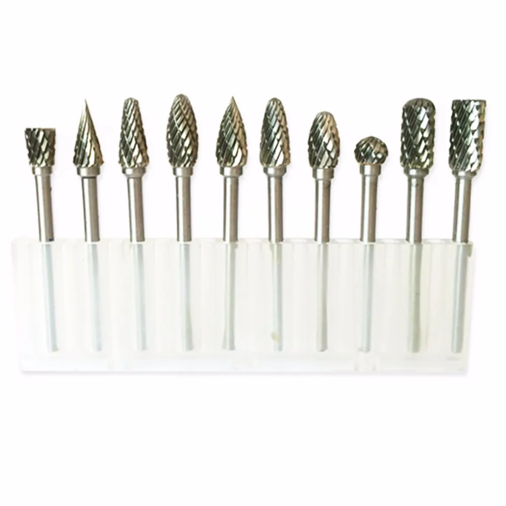 

10pcs tungsten carbide drill bits for metal burr tungstenio burs cnc milling cutter dremel mini cone drill set ferramentas