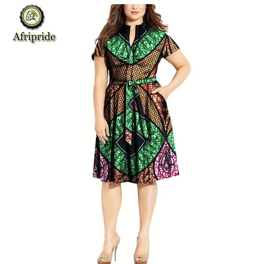 Африканские платья для женщин AFRIPRIDE Дашики Базен riche Анкара принт Чистый хлопок платье воск батик Повседневное платье S1825075 - Цвет: 409
