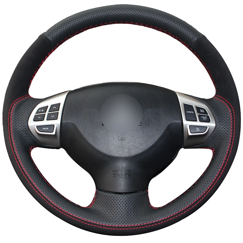Black Natural Leather Suede Car Steering Wheel Cover for Mitsubishi Lancer EX Outlander ASX Colt Pajero Sport | Автомобили и