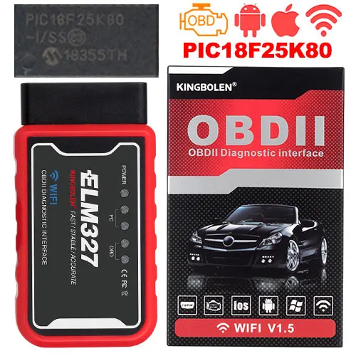 Автоматический сканер диагностический инструмент obd ELM327 WiFi/Bluetooth V1.5 obdii чип pic18f25k8 для IPhone/Android/PC obd2 для крутящего момента - Цвет: WIFI version B