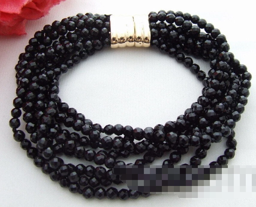 

0612 8Strds Natural Faceted Onyx Bracelet