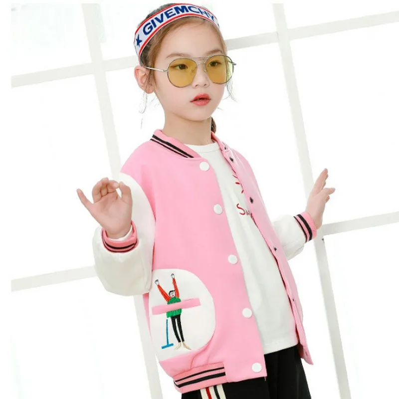 

Spring Antumn Pink Jacket for Girls Cardigan Baseball Suit Kids Baby Girls Jacket Fashion Character Embroidery Childrens' Jacket