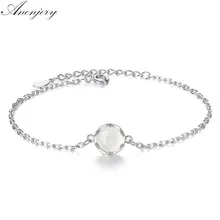 ANENJERY-pulsera de cadena Simple de Plata de Ley 925 para mujer, brazaletes de Calcedonia, piedra de media luna, S-B97