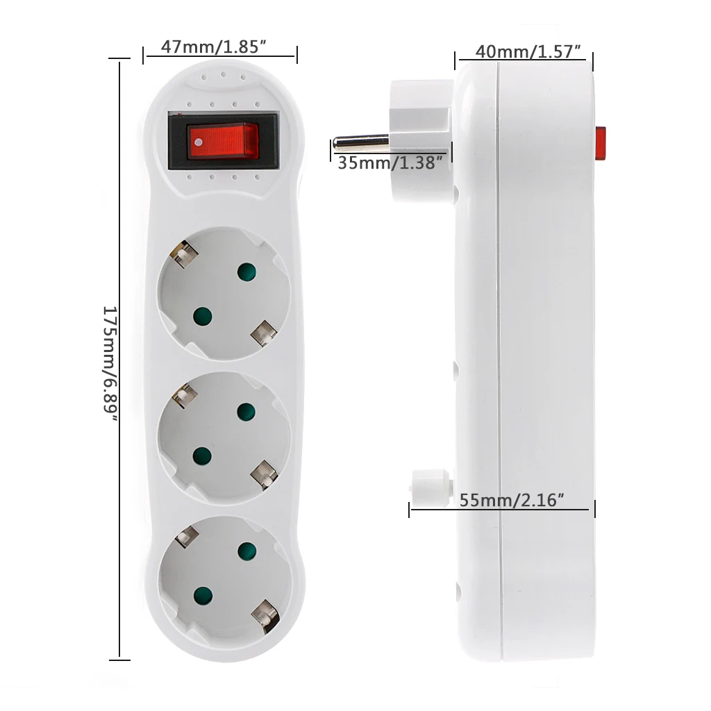 EU Plug 16A Type Conversion Plug 1 TO 3 Way EU Standard Power Adapter Socket 