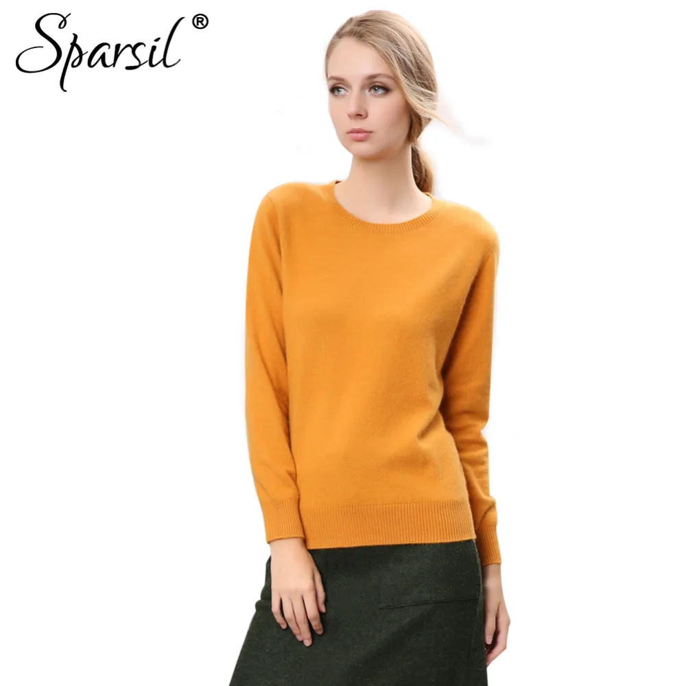 

Sparsil Women 100% Cashmere Sweater Deer Suede Collar Long Sleeves Pullovers Hot Sale Autumn Winter Solid Color Warm Knit Jumper