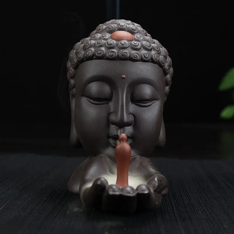 Традиционная Будда голова благовоний горелка китайский дым водопад подставка для ароматических палочек керамика буддизм ремесла домашний декор encensoir