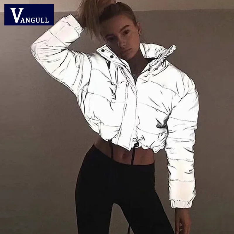

Vangull Flash Reflective Women Padded Jacket Warm Parkas New Autumn Winter Solid Zipper Oversize Loose Outwear Casual Shiny Coat