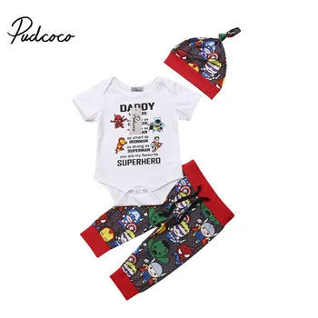 

batman Superman Baby boy Super Hero Print Romper Body Suit pant hat 3pcs Outfits Baby boy Clothes Set