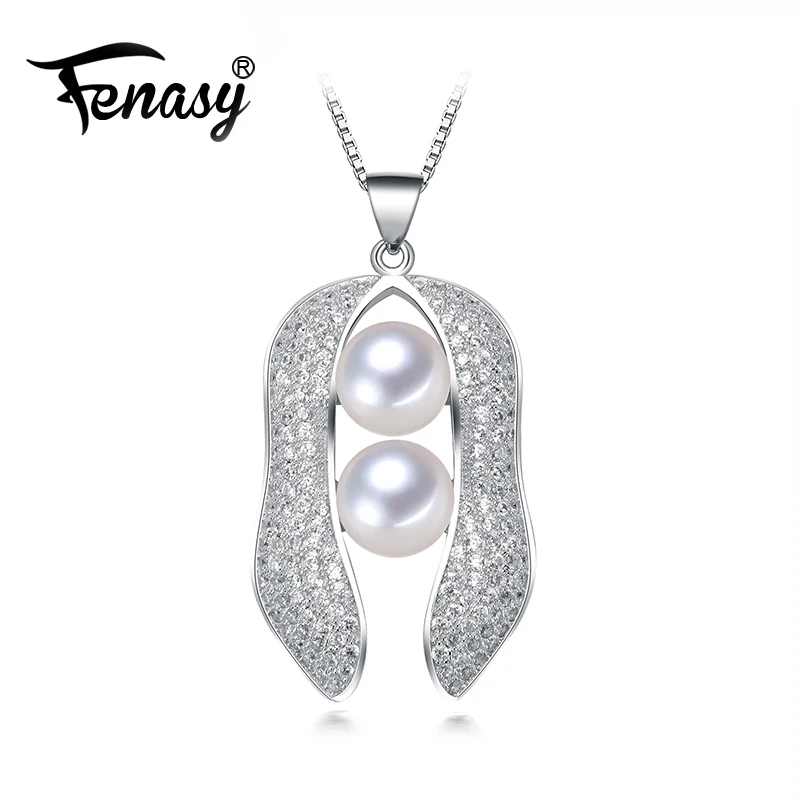 

FENASY Double pearls Pendant, Freshwater Pearl Necklace Pendant trendy Peanut Pendant, perlas peanut necklace jewelry box gift