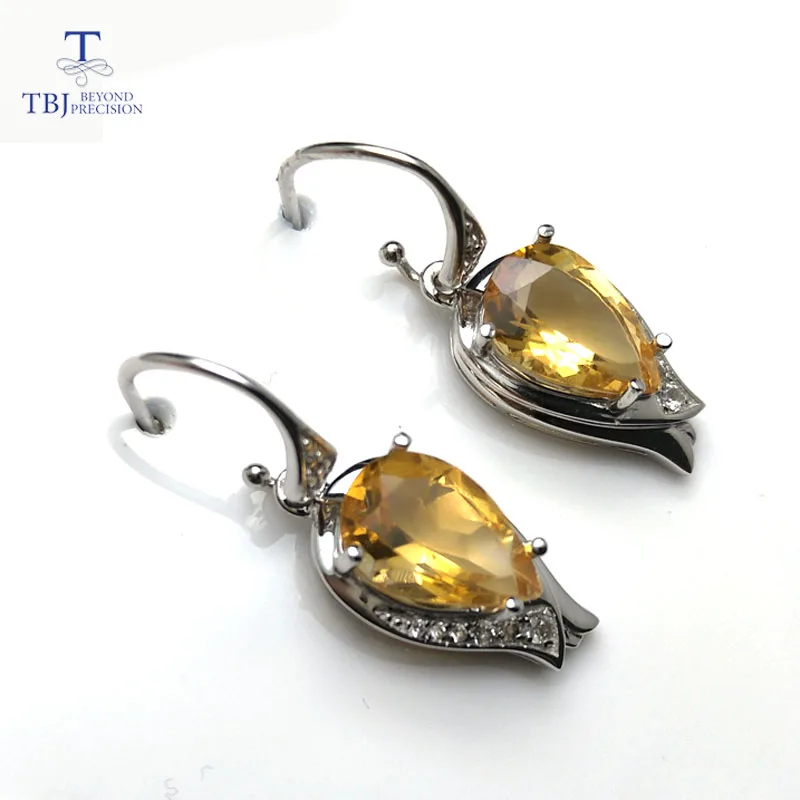 

TBJ,blooming flower Hook earrings with natural brazil citrine pear 8*12 6ct up gemstone in 925 sterling silver for girls gift