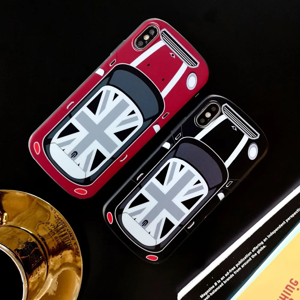 Luxury New Car Soft silicon Cover For iPhone XR XS Max X Cute UK National flag MINI phone Case 6 6S 7 8 Plus coque |