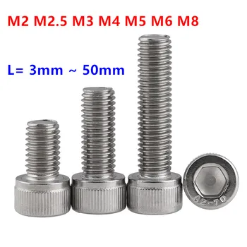 

100pcs DIN912 Thread M2 M2.5 M3 M4 M5 M6 M8 Stainless steel 304 Hexagon Socket Hex Head Cap Screws Cylinder Allen Screw Bolts