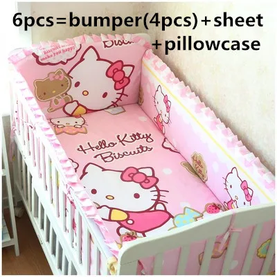 

Promotion! 6PCS Cartoon 100% cotton crib cot bedding kit baby bedding set piece bedding (bumpers+sheet+pillow cover)