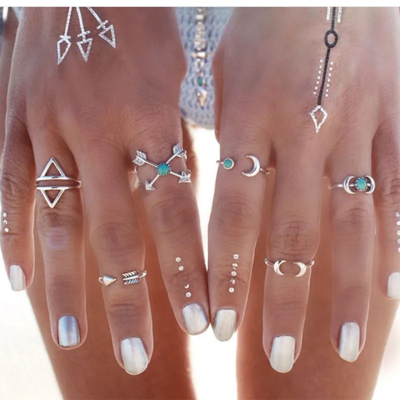 

2018 JING YANG Six sets of rings for European and American trade, rings, pine stones, moon arrows, set rings.