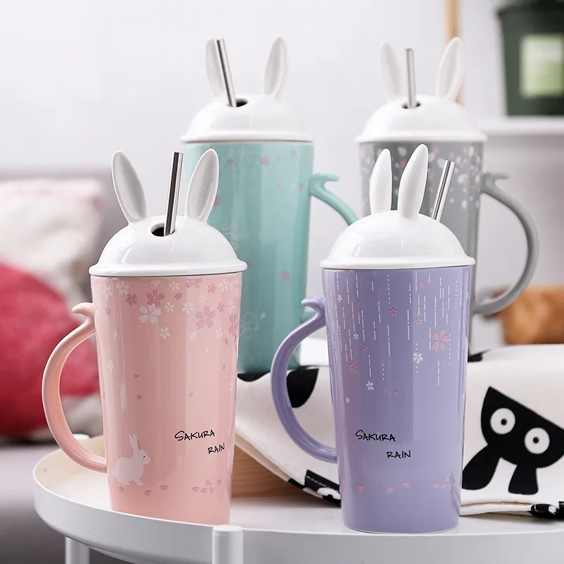 

475ml Cartoon Rabbit Concise Ceramic Cup with Milk Coffee Mug Birthday Valentine Gift