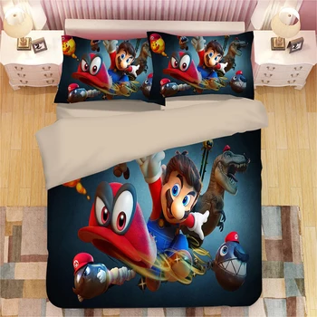 

3D Cartoon Bedding Set Mario Print Duvet Cover Set Bedcloth with Pillowcase single double queen king Bed Set anime Home Textiles