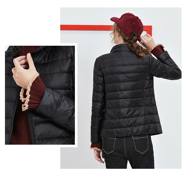 Женский пуховик со стоячим воротником, зимняя куртка на 90% утином пуху, ультра легкая одежда, переносное теплое Женское пальто больших размеров