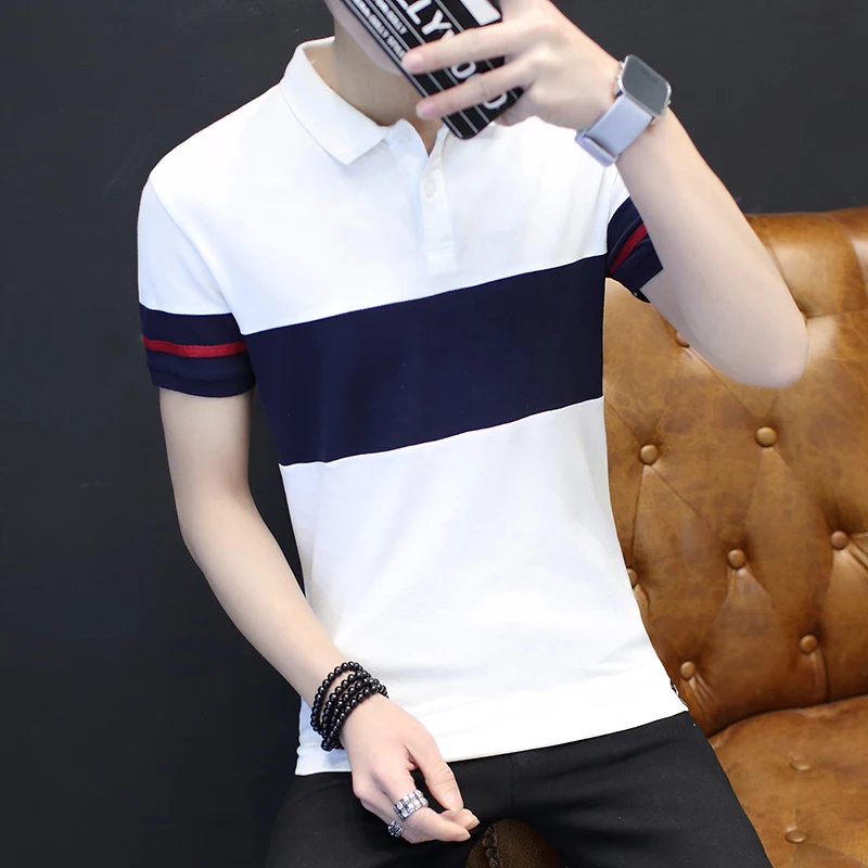 Summer font b men s b font big striped short sleeved POLO font b shirt b