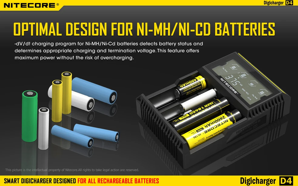 Nitecore D4 D2 18650 Батарея Зарядное устройство с ЖК-дисплей Экран для IMR литий-ионный LiFePO4 Ni-Cd-плеер зарядки 26650 18650 14500 Зарядное устройство