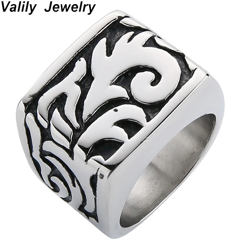 

Valily Men Ring Band Simple Flower Geometric Gold Rings Men Stainless Steel Vintage Biker titanium Rings Jewelry for Male Gift