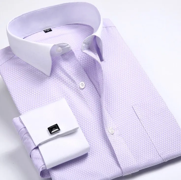 Брендовая Высококачественная Новинка модные французские запонки для рубашки мужские Рубашки приталенные с длинным рукавом Хлопок 4XL 10 цветов