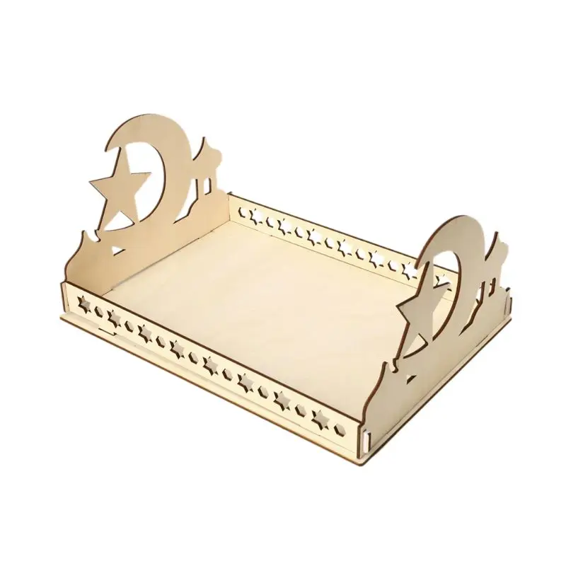 

Rustic Wooden Crescent Moon Srar Eid Party Food Serving Tableware Dessert Pastry Tray Display Holder Decor Ornament