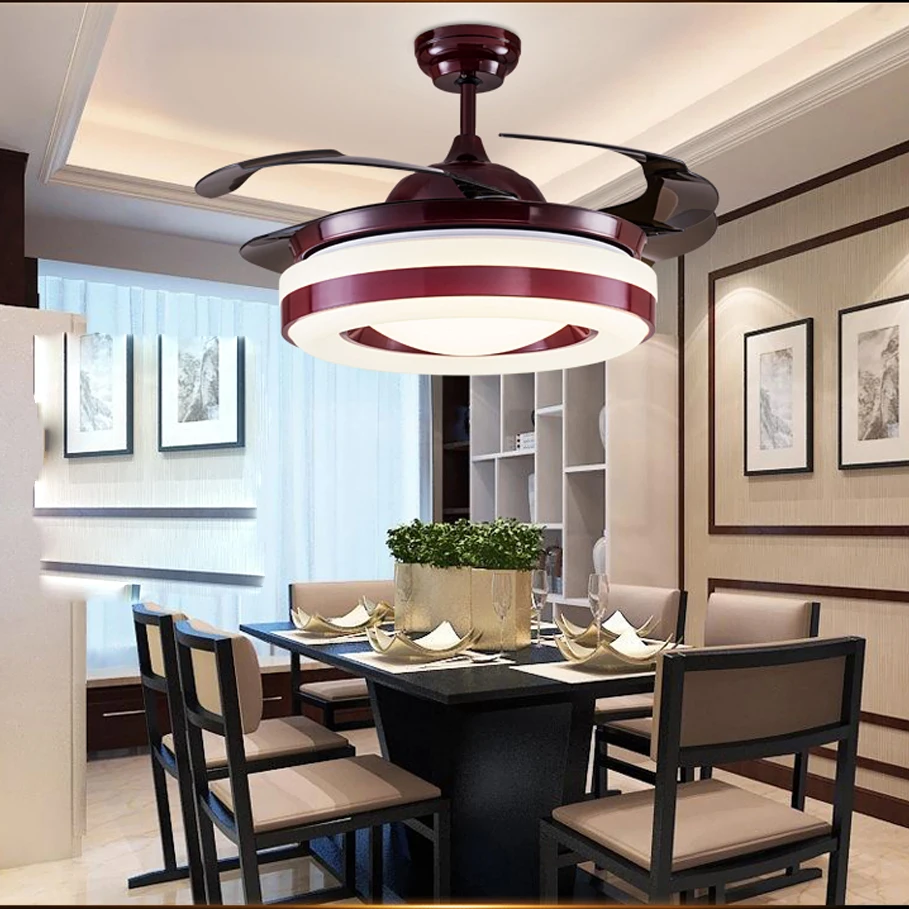 Us 296 67 7 Off Led Nordic Iron Acrylic Red Ceiling Fan Lamp Light Lights For Foyer Bedroom In