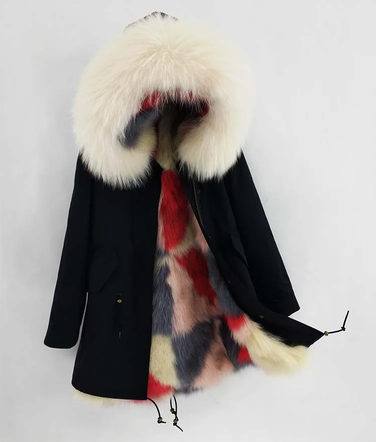 Parka Natural Real Fox Fur Liner Raccoon Fur Collar Hoode Parkas Winter Jacket Women Coat Detachable Outerwear Brand New - Цвет: color 11