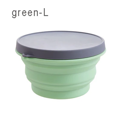 green-L Новинка, складная миска из пищевого силикона, может нагреваться и охлаждаться, удобная для путешествий и улицы, с крышкой, чаша-66944 - Цвет: green-L