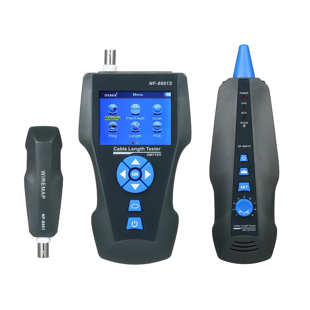

TDR Network LCD Cable Tester NF-8601S Multi-Functional Tracker for RJ45 RJ11 BNC Handheld Metal Cable PING/POE Testing