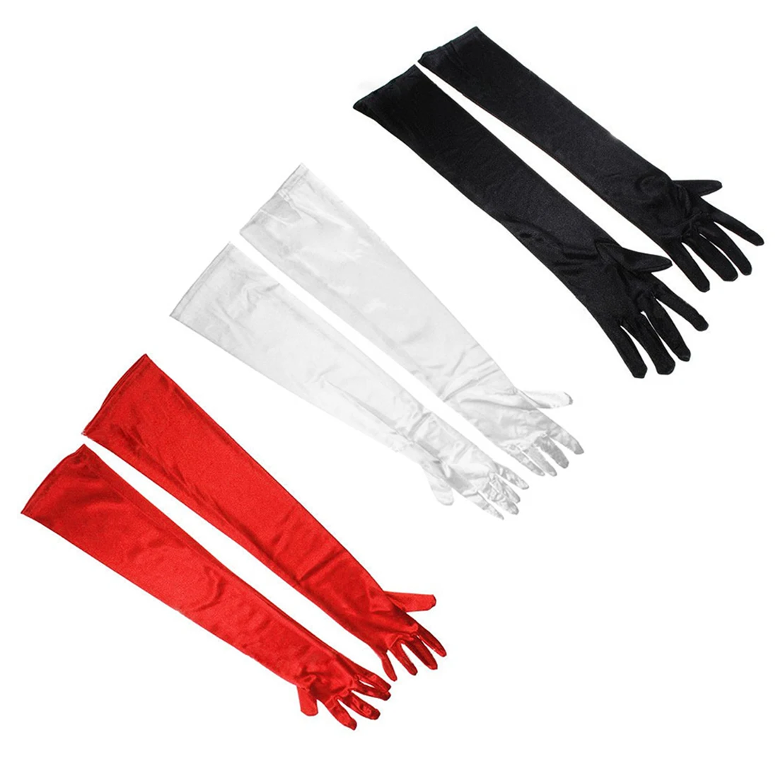

Vintage Women Elegance Solid Color Prom Stretch Halloween Satin Opera Evening Party Long Gloves