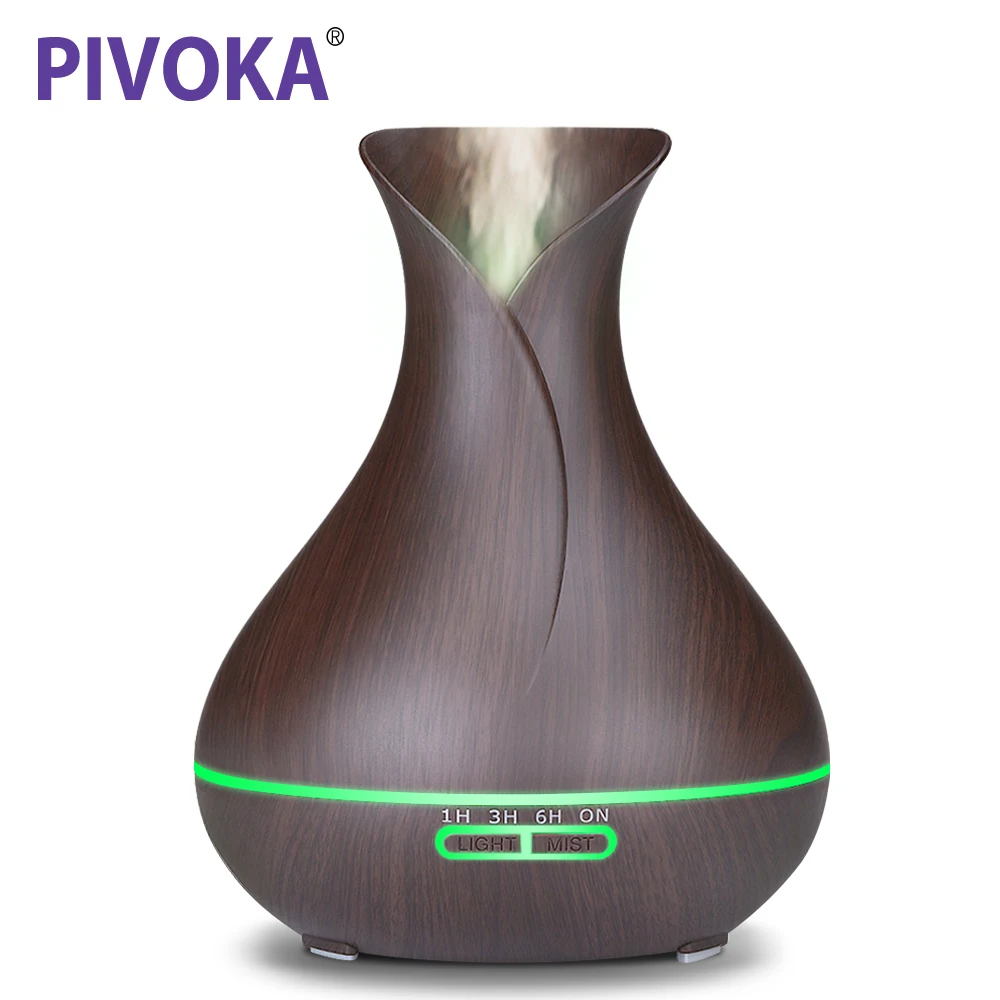 

PIVOKA 400ml Aroma Air Humidifier Wood Grain with LED Lights Essential Oil Diffuser Aromatherapy Electric Mist Maker for Home