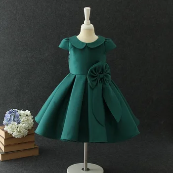 

2018 Formal Girl Wedding Dress Big Bow Short Sleeves Basic Princess Dresses Children Autumn Elegant Birthday Clothes