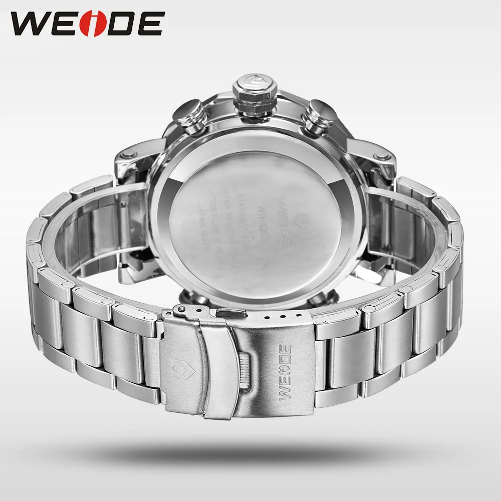 WEIDE Нарачные Часы Для Мужчины Цифровые Водозащитные Спортивные Антикоррозийные Антиударные Военные Нержавеющей Стали Роскошный Бренд Высокого Качества Кварцевый и Электронный Двойной Механизм Montre homme