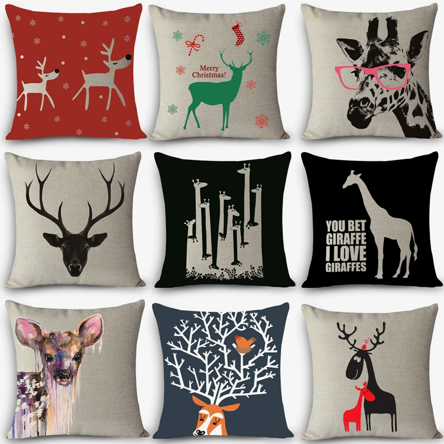 

Quality cushions Christmas deer Printed Home Decorative Throw Pillow 18" Vintage Cotton Linen bedding Pillows pillowcase MYJ-A8