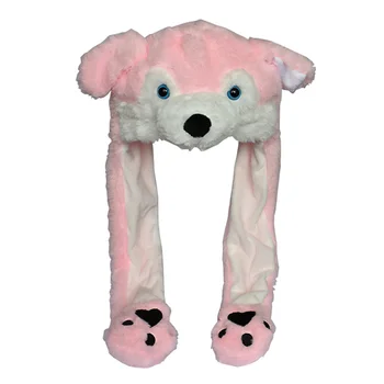 

DOUBCHOW Ear Moving Cute Plush Pink Wolf Animal Hat with Paws for Adults Teenagers Kids Boys Girls Costume Winter Hats Beanie