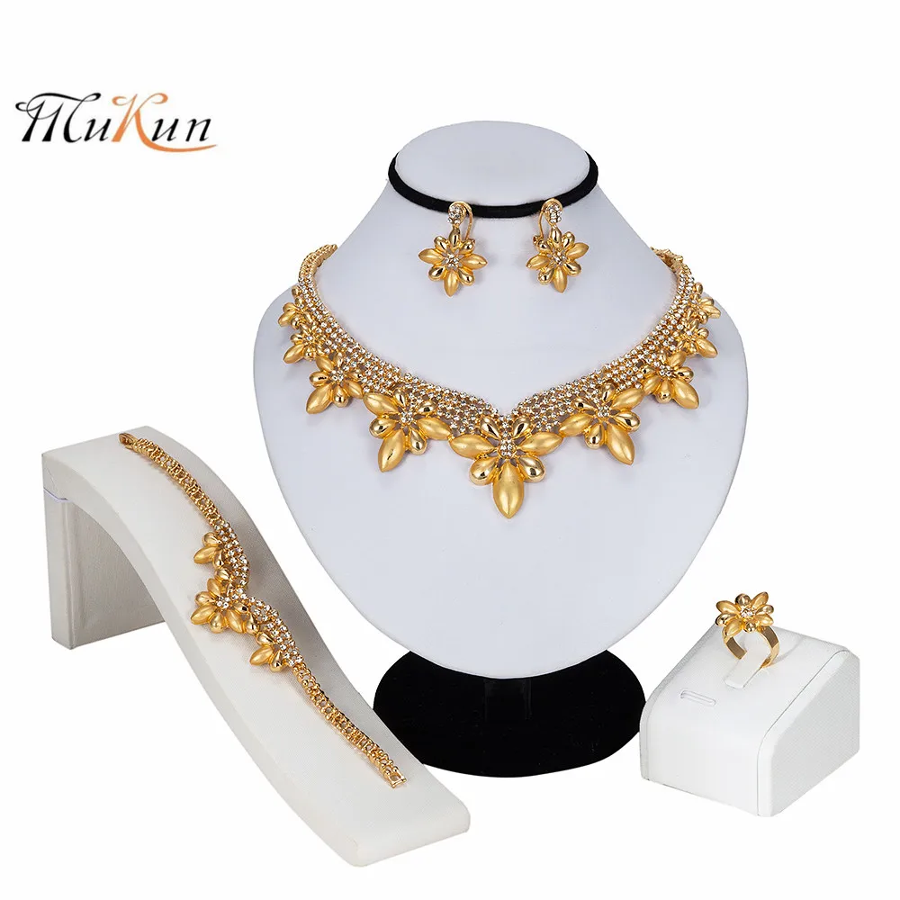 

MUKUN 2019 Vintage Dubai Jewelry Sets For Women Fashion African Beads Jewelry Set Nigerian Wedding Gold Color Necklace Set Gift
