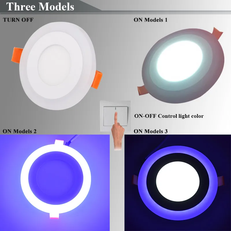 Двухцветные светодиодный панельные утопленные светильники потолочные lampara белый и синий квадратный круглый 24 Вт 16 Вт 9 Вт 6 Вт для спальни изолированный драйвер